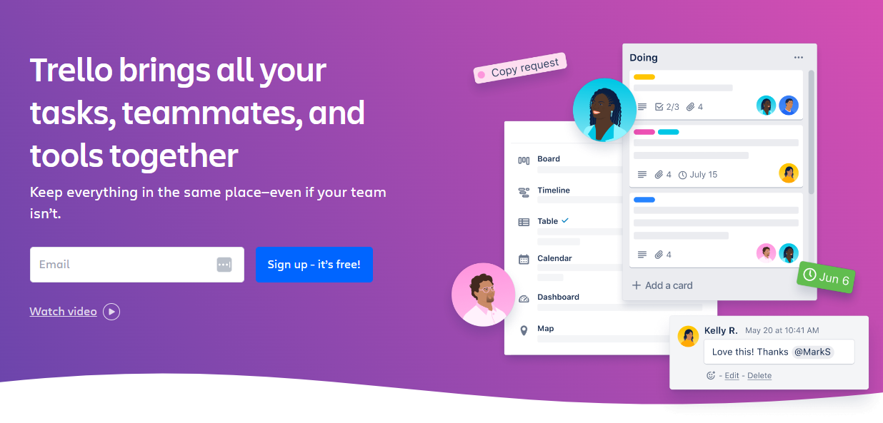 Trello’s homepage UVP