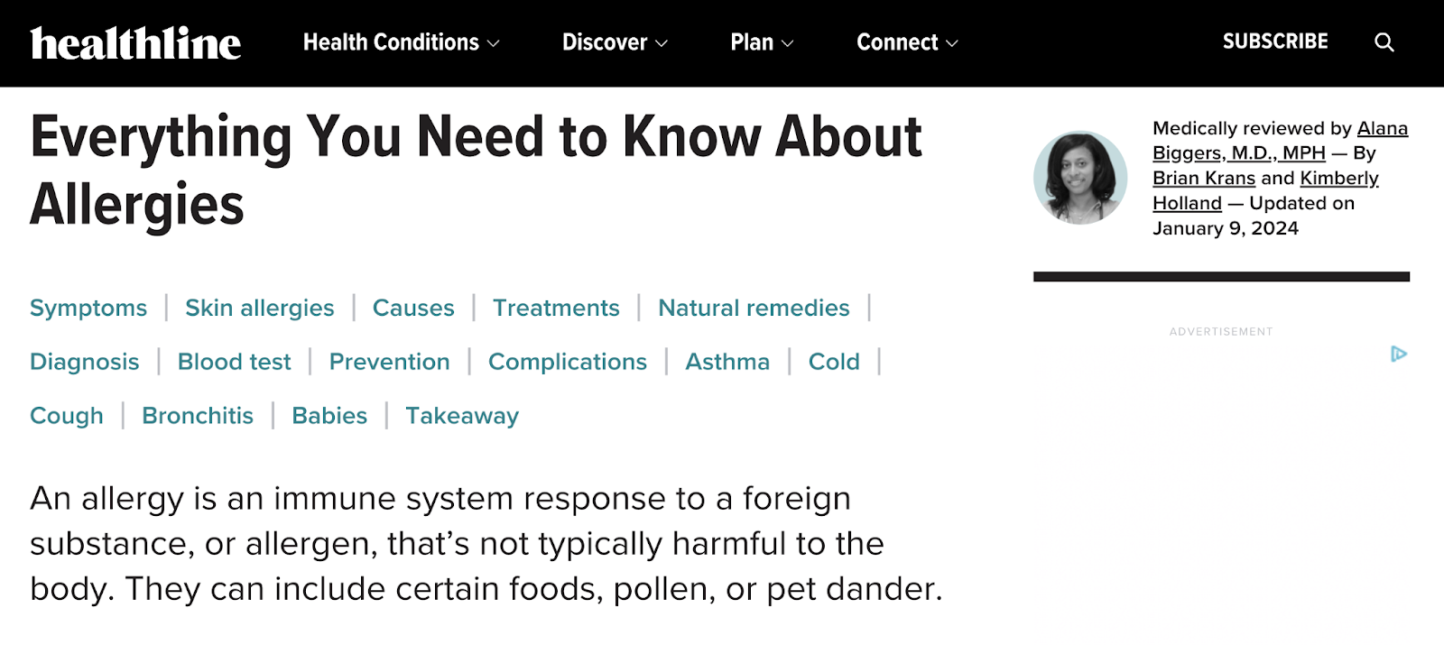 Healthline's article called âEverything You Need to Know About Allergiesâ