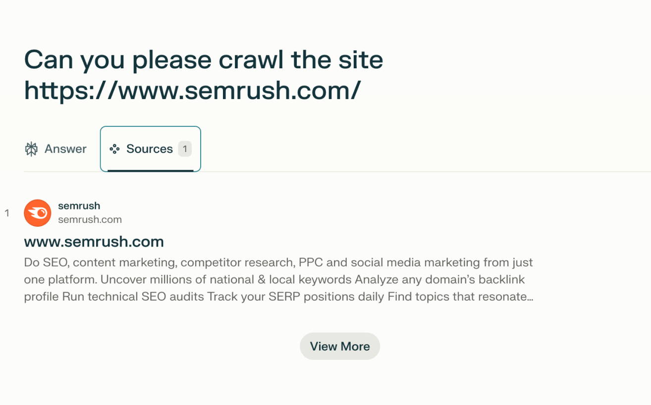 Demonstration of how to request a crawl by Perplexity AI