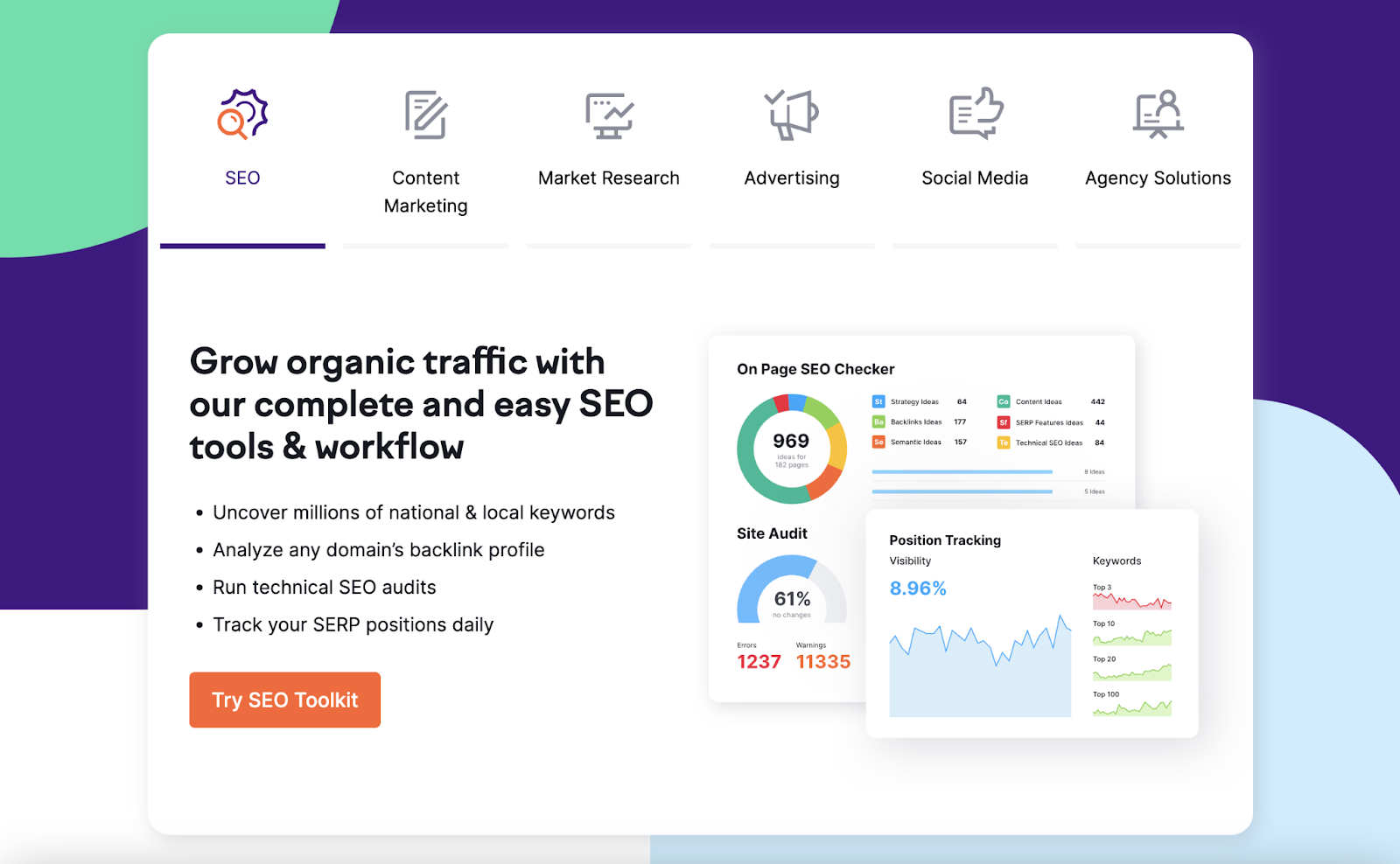 âSEOâ section expanded on Semrush's site