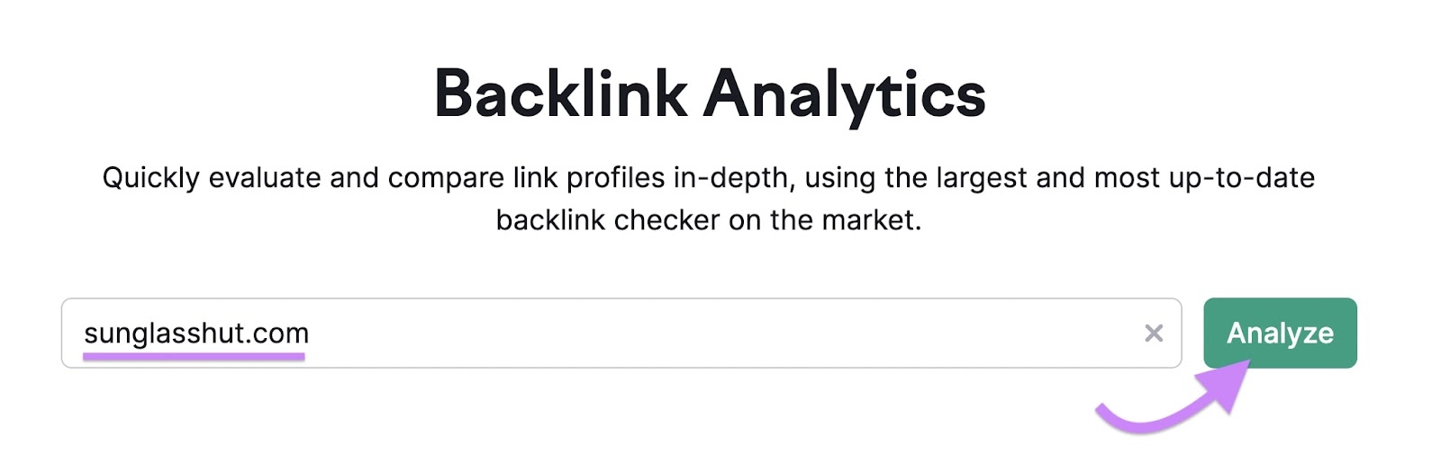 "sunglasshut.com" entered into the Backlinks tool
