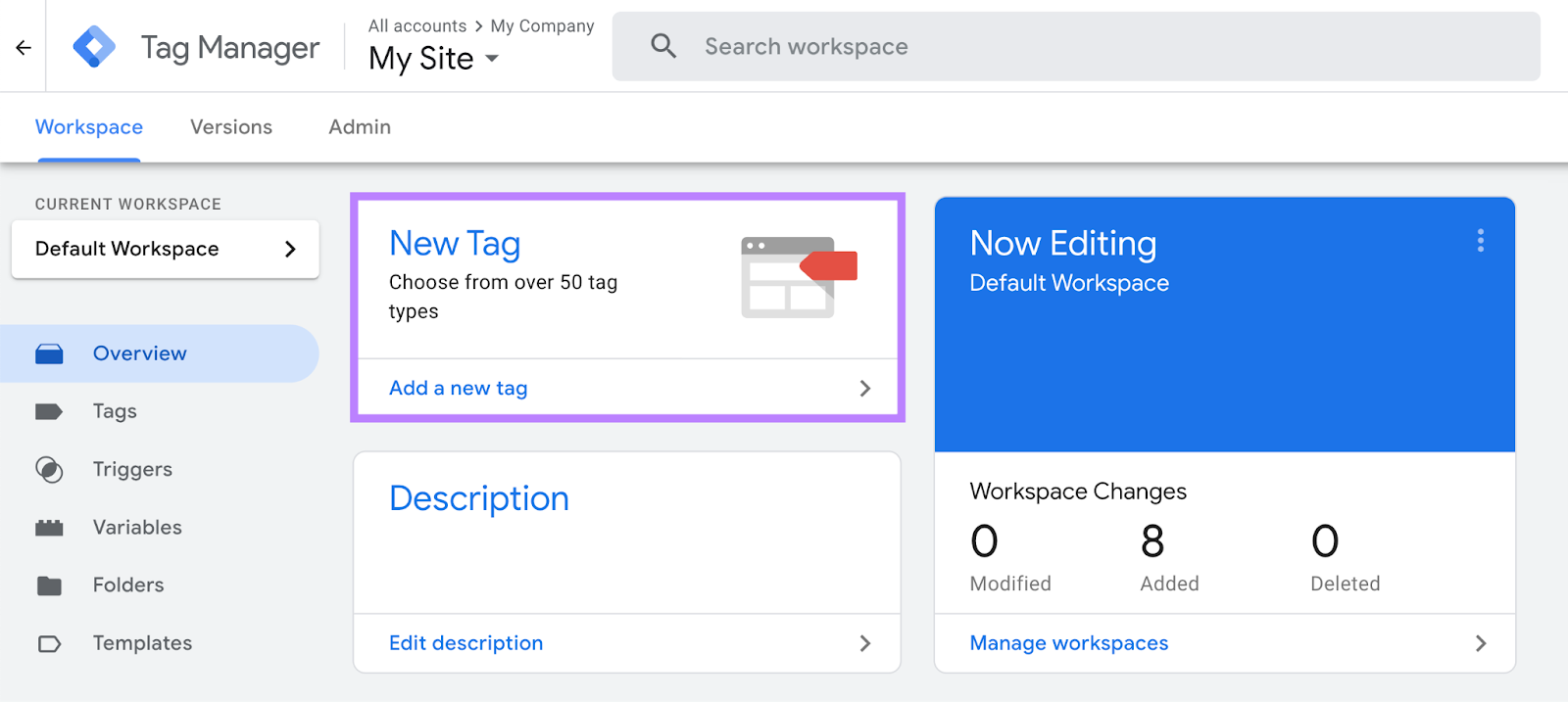 âAdd a new tag" button in Tag Manager