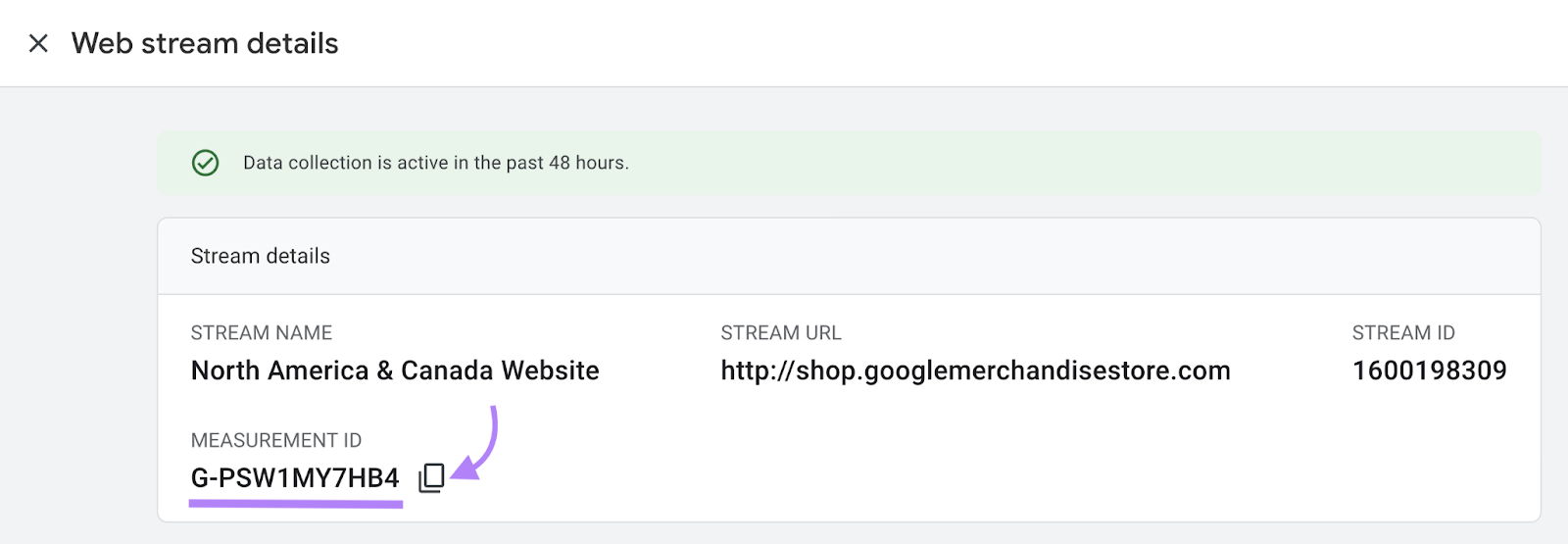 âMeasurement IDâ section under "Web stream" details