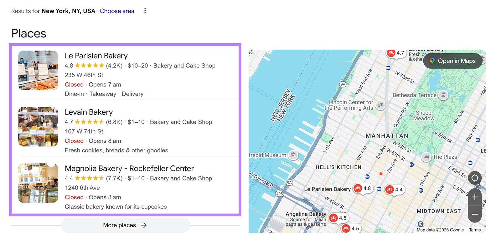 Google search results highlighting the top three local business listings.