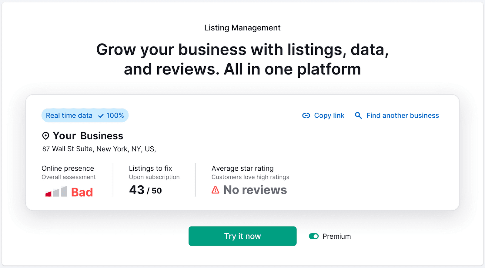 A summary of businessâs local visibility in Listing Management tool
