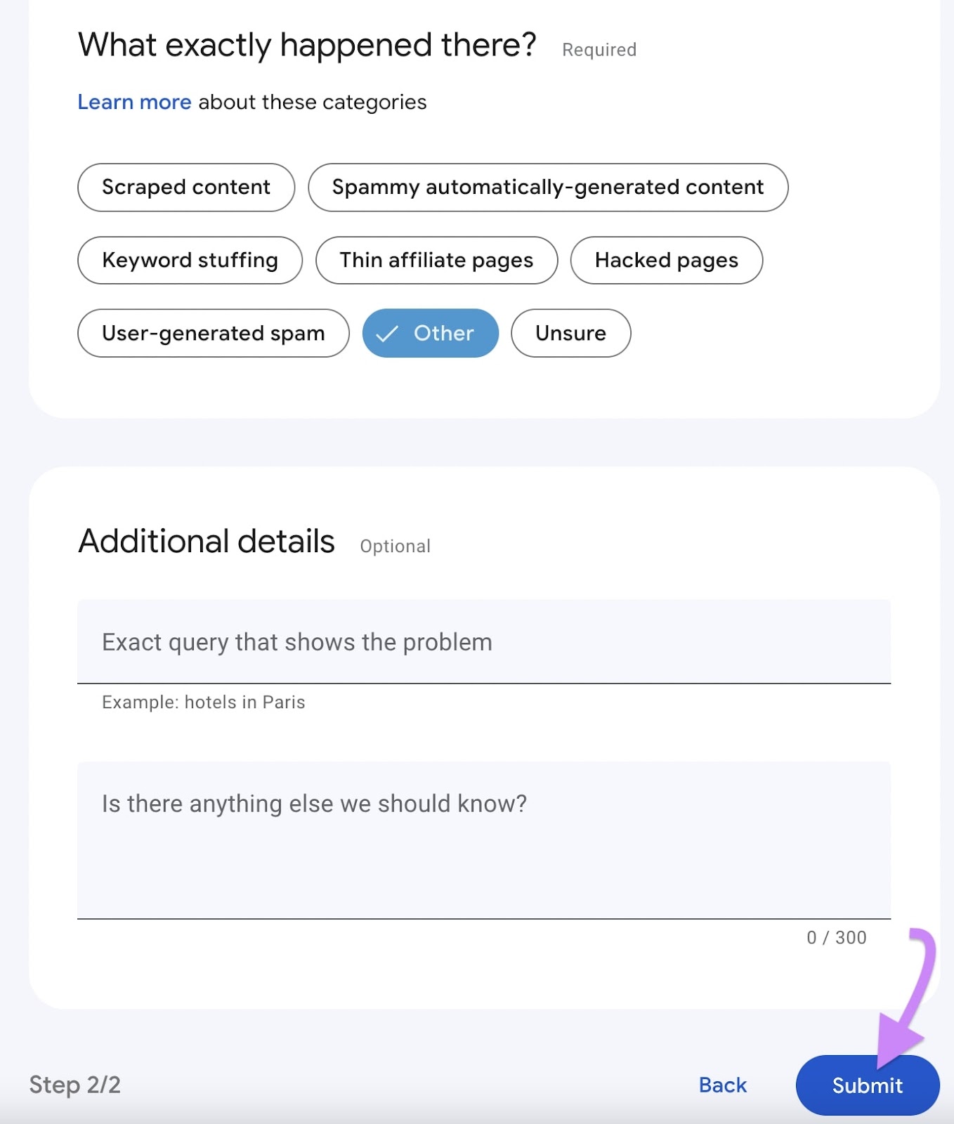 Submit Googleâs content spam form