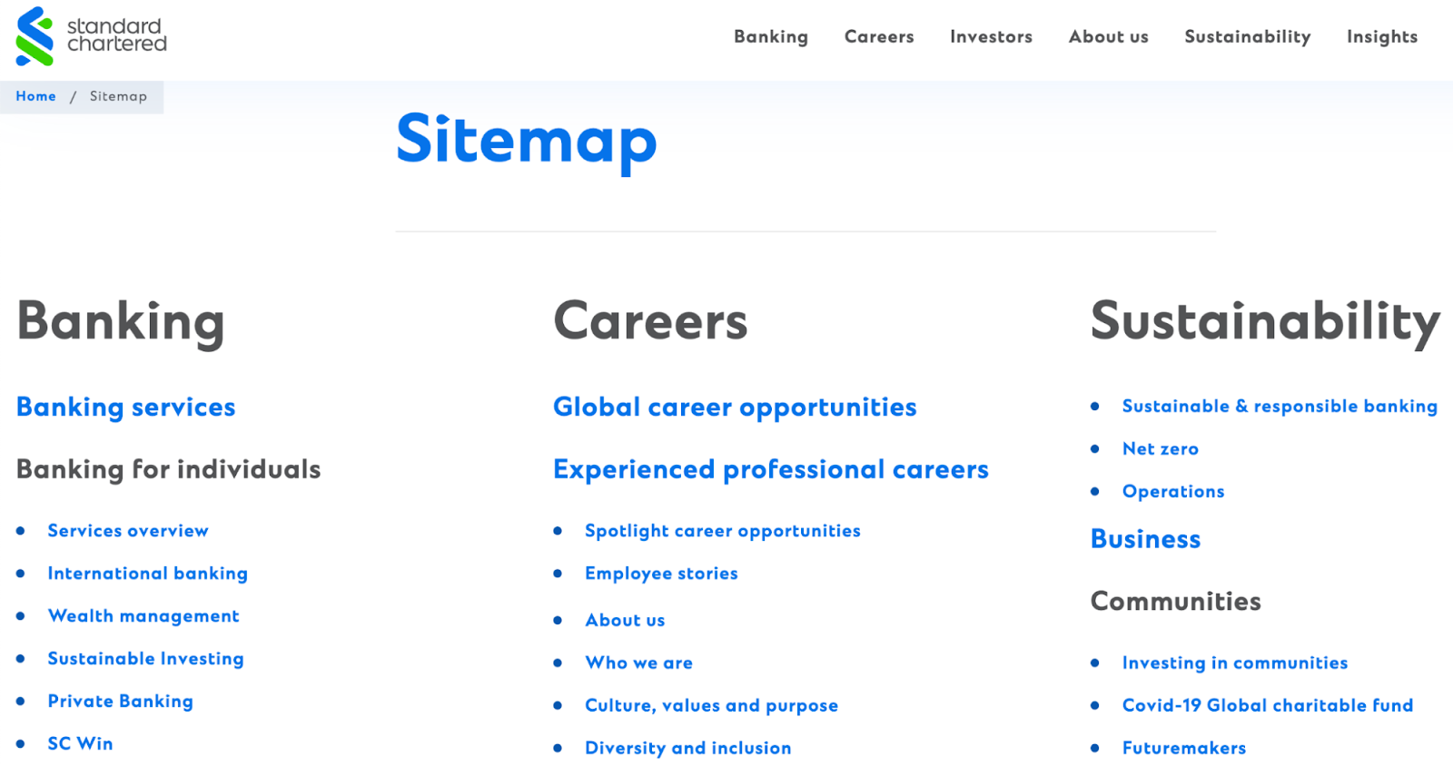 Standard Charteredâs HTML sitemap