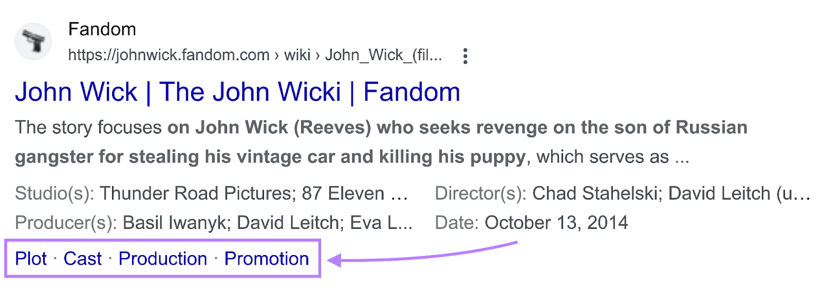 Pageâs search snippet example