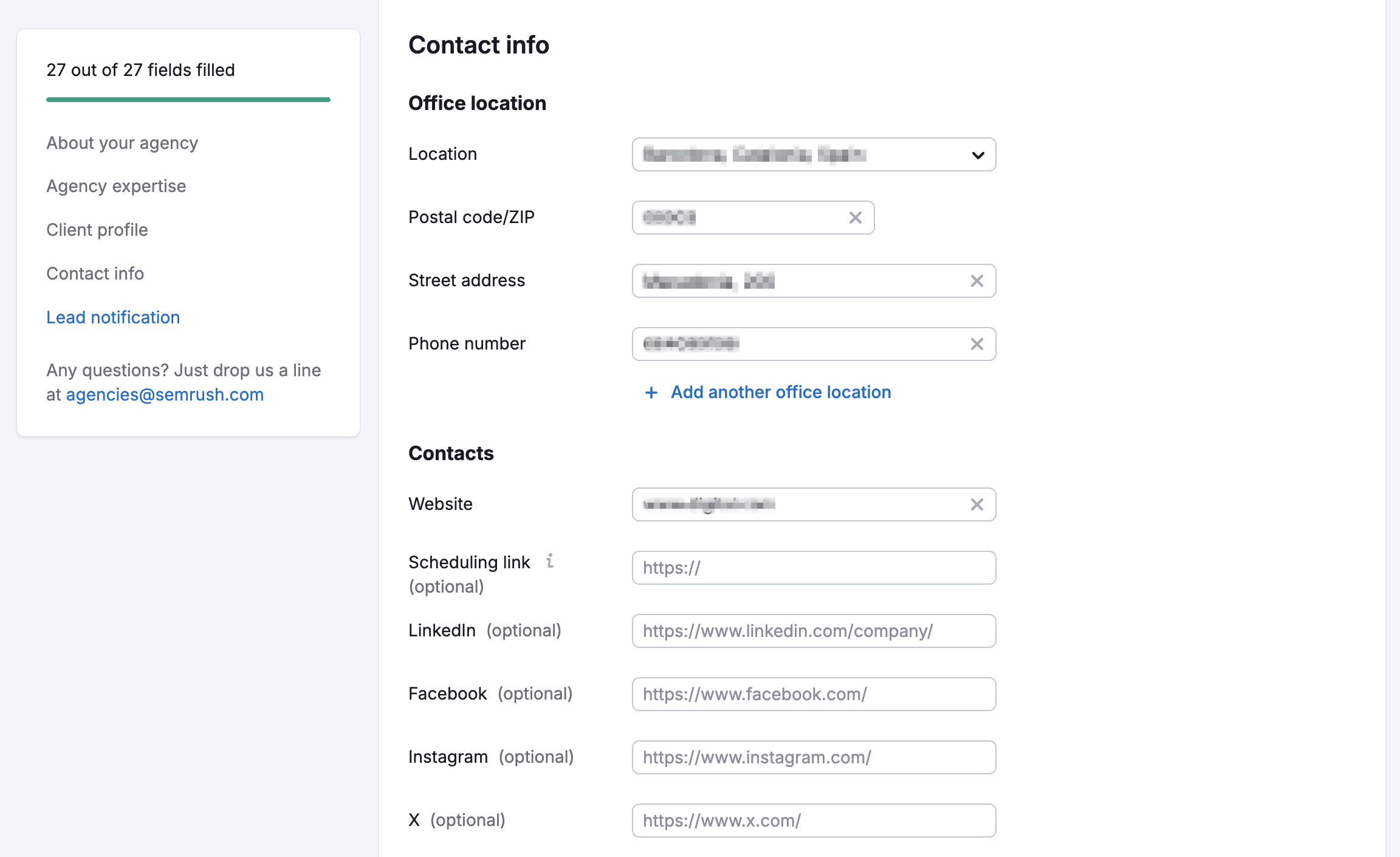 Display of the Contact Info and Contacts fields.