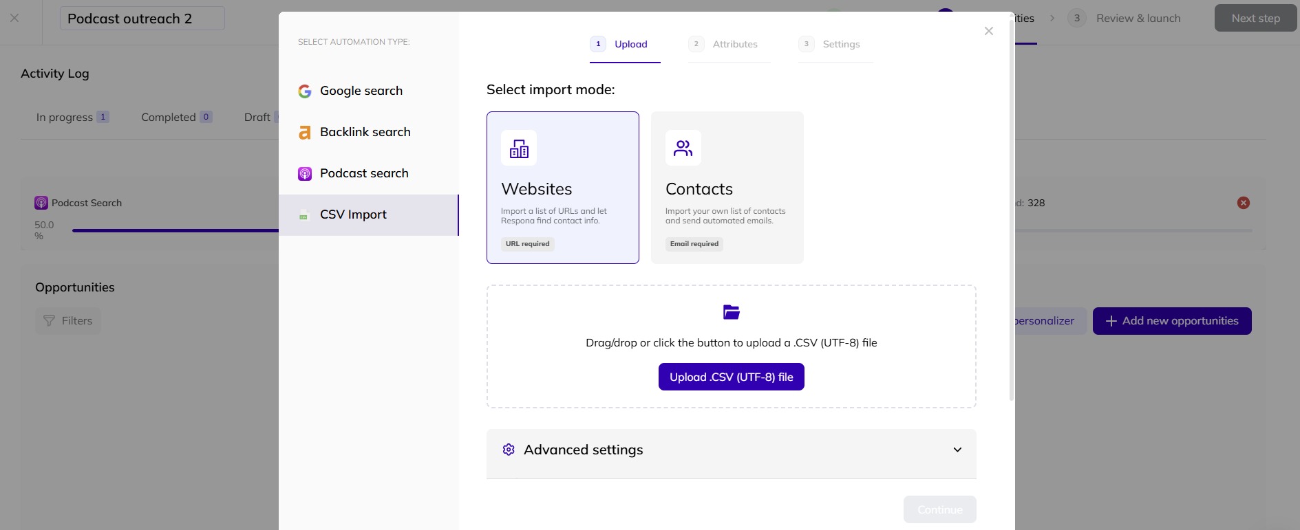 How to manually add opportunities to campaigns in AI Backlink Builder.